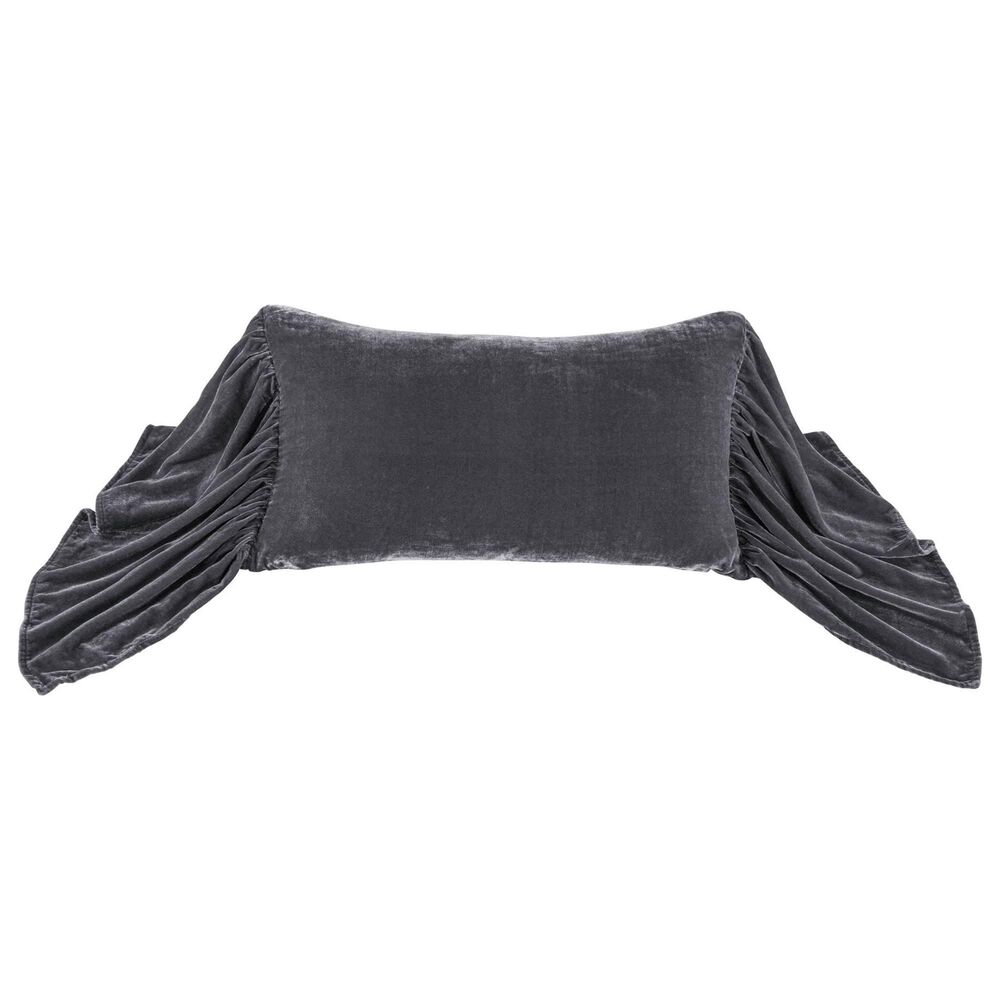 HiEnd Accents Stella 14" x 26" Long Ruffled Lumbar Pillow in Dark Slate, , large