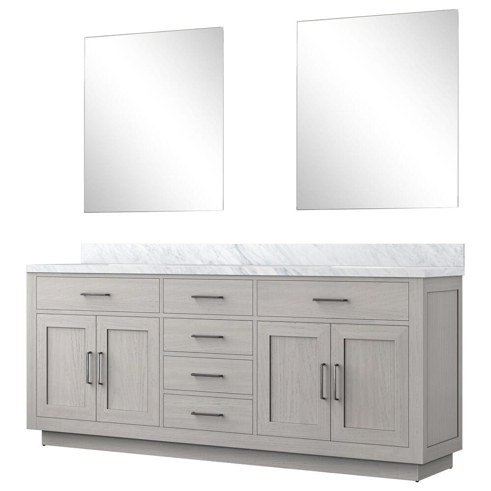 Lexora Home Abbey 80" Double Bathroom Vanity in Black Oak with 2 cm White Carrara Marble Top, Rectangular Sinks and 36" Mirrors, , large