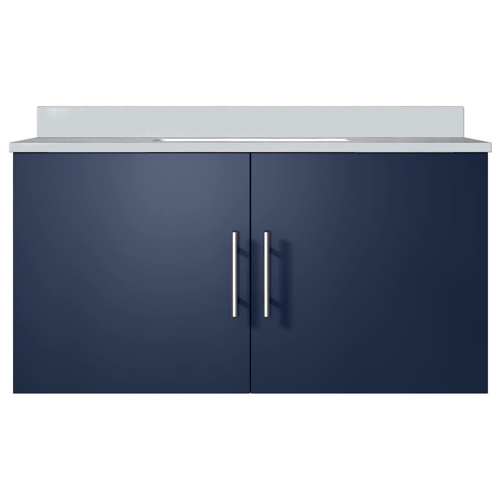 Lexora Home Geneva 36&quot; Single Bathroom Vanity in Navy Blue with 2 cm White Cultured Marble Top and Rectangular Sink, , large