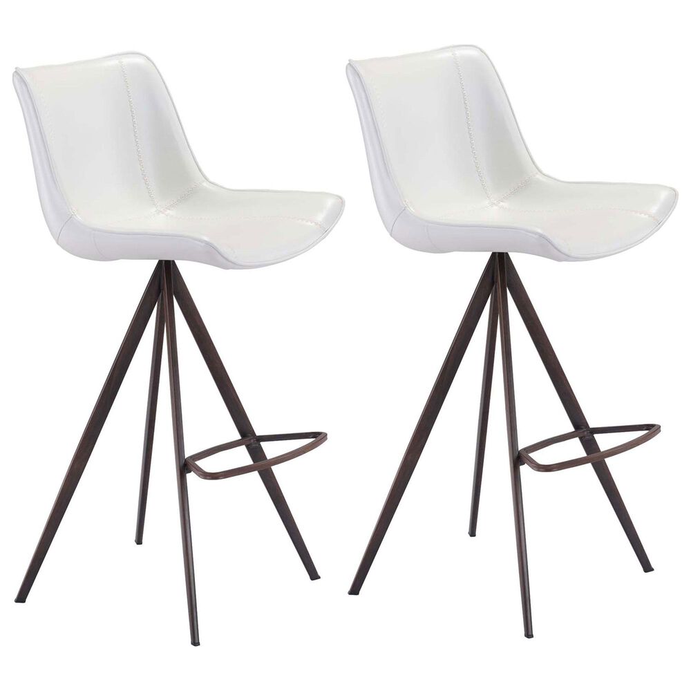 Zuo Modern Aki Bar Stool in White and Dark Brown (Set of 2), , large