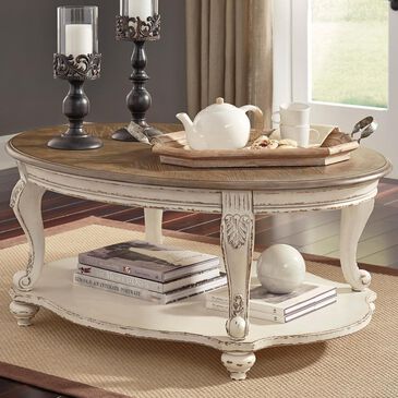 Signature Design by Ashley Realyn Cocktail Table in Chipped White and Brown, , large