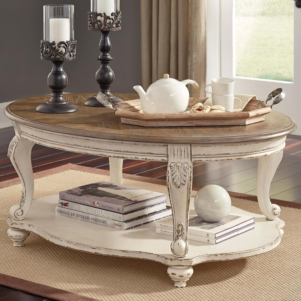 Signature Design by Ashley Realyn Cocktail Table in Chipped White and Brown, , large