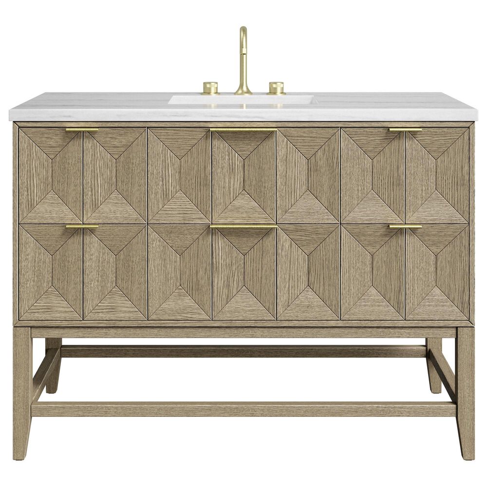 James Martin Vanities Emmeline 48&quot; Single Vanity in Pebble Oak with 3 cm Arctic Fall Solid Surface Top, , large