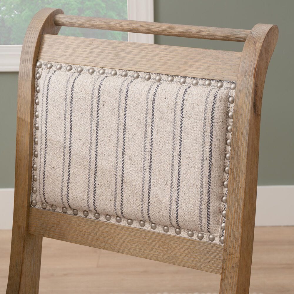 Linon Home Decor Emerson Side Chair with Beige Striped Upholstery in Grey Wash, , large