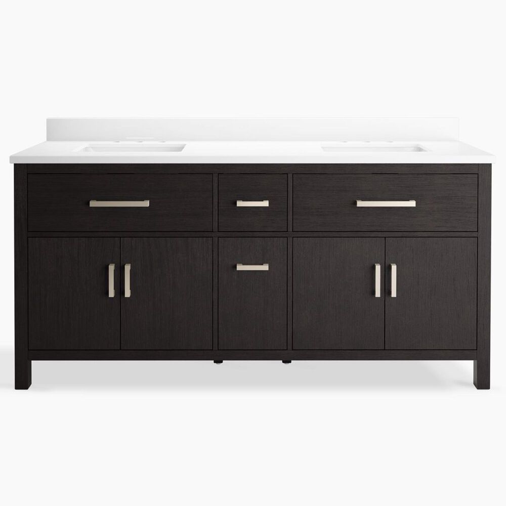 Kohler Kresla 72" Double Bathroom Vanity in Carbon Oak with 3 cm White Quartz Top and Rectangular Sinks, , large