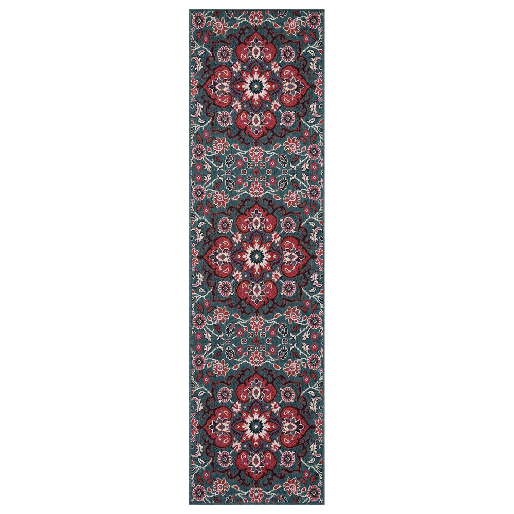 Kaleen Rugs Anther 2"2" x 7"10" Teal, Pink, Red, Navy and Ivory Indoor/Outdoor Runner, , large