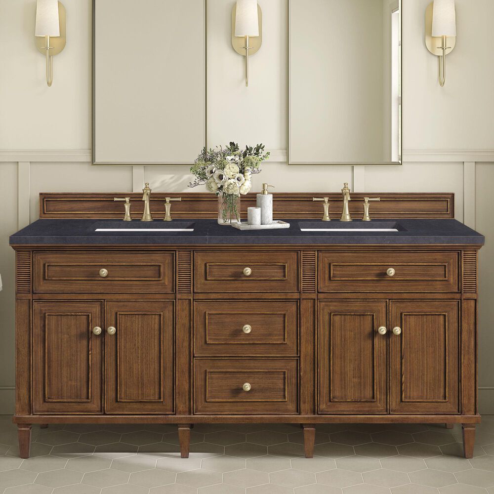 James Martin Vanities Lorelai 72&quot;Double Vanity in Mid-Century Walnut with 3 cm Charcoal Soapstone Quartz Top, , large
