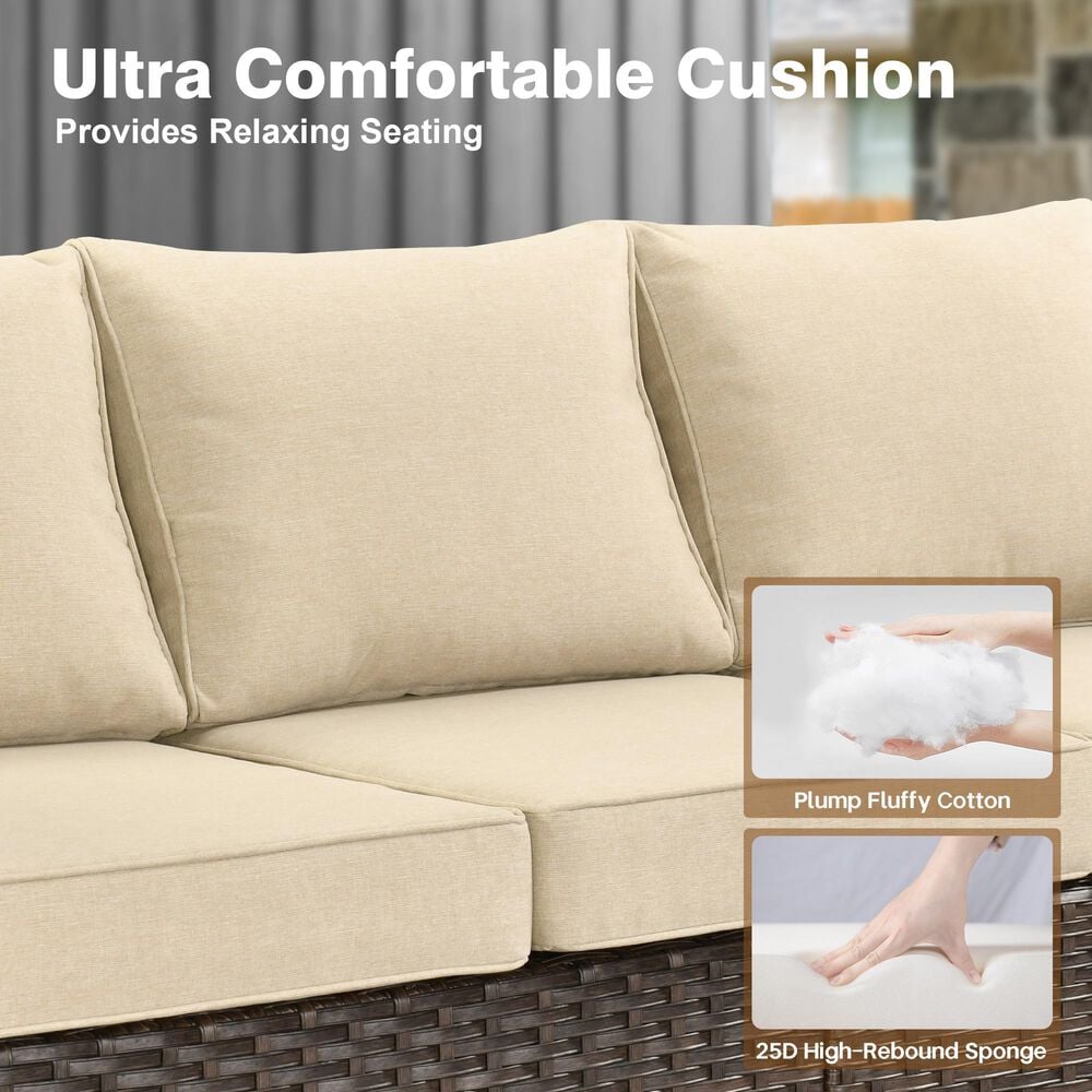 HOMLUX 7-Piece Patio Conversation Set with Fire Pit Table in Beige, , large