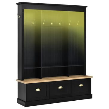 HOMLUX 9-Hook Hall Tree with 3-Cabinet in Black and Natural, , large