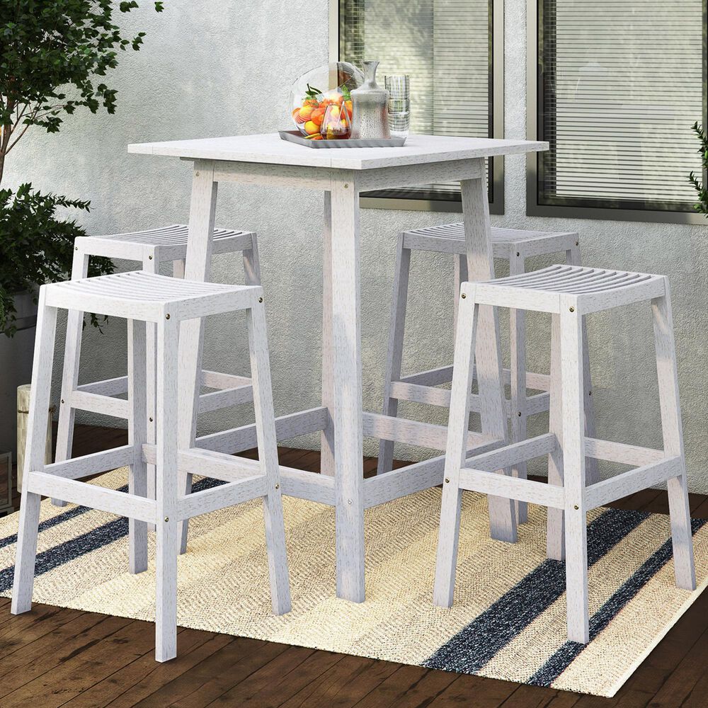 CorLiving Miramar 5-Piece Patio Pub Table Set in White, , large