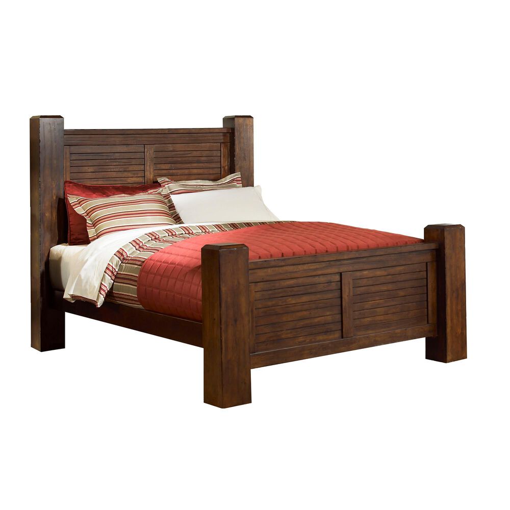 Tiddal Home Trestlewood 4-Piece King Poster Bedroom Set in Mesquite Pine, , large