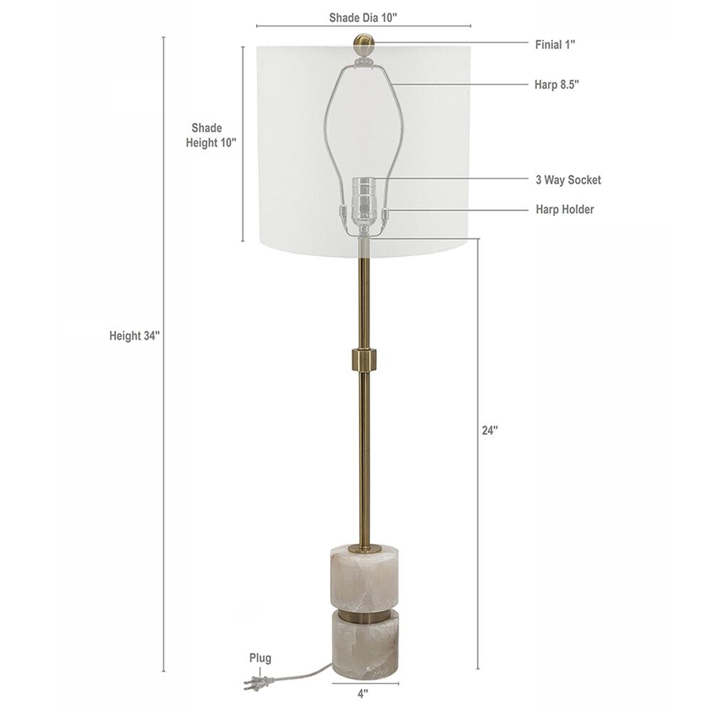 A&amp;B Home Ipori Buffet Lamp in White and Brass, , large