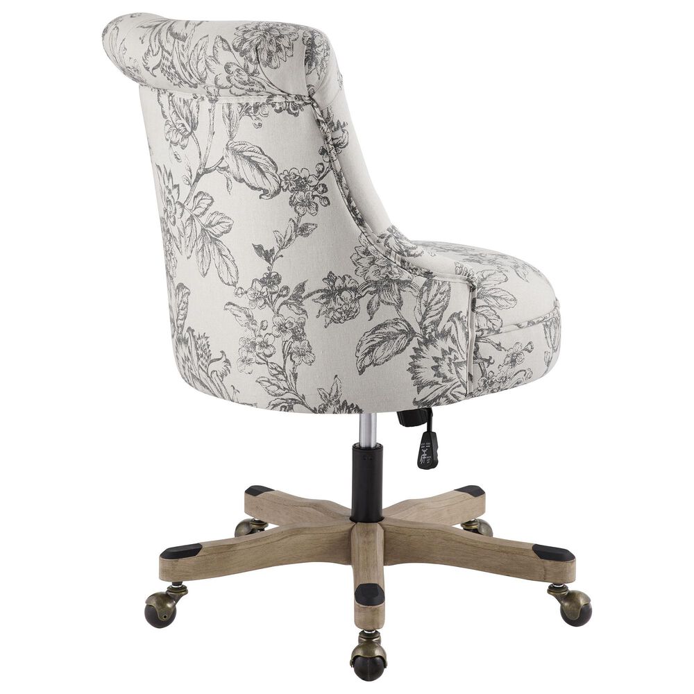 Linon Home Decor Sinclair Office Chair with Floral Gray Cushion in Grey Wash, , large
