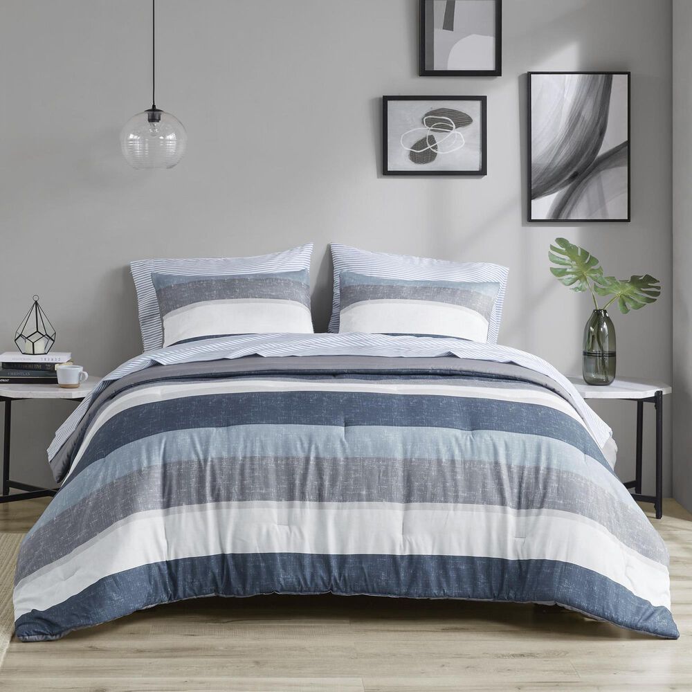 Hampton Park Jaxon 7-Piece Queen Comforter Set with Bed Sheets in Blue and Grey, , large