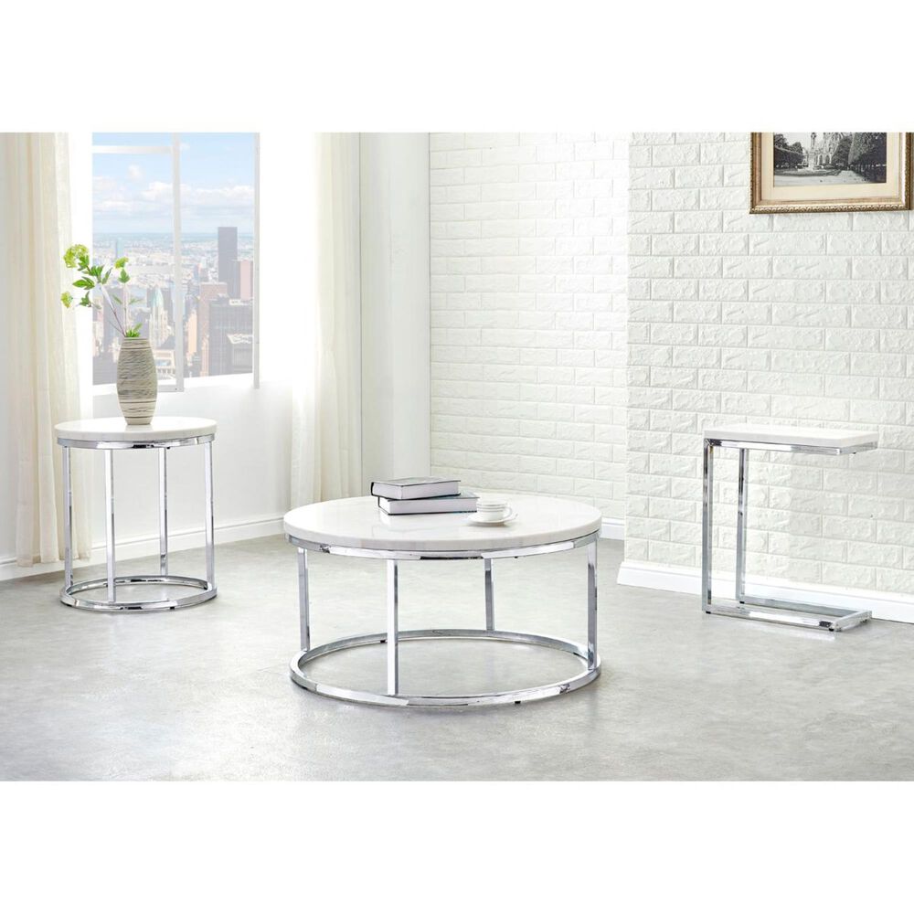 Crystal City Echo Chairside C Table in White Marble and Chrome, , large