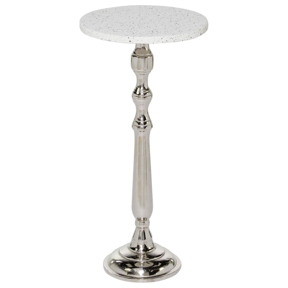 Uma Enterprises Pedestal Accent Table in Silver and White, , large