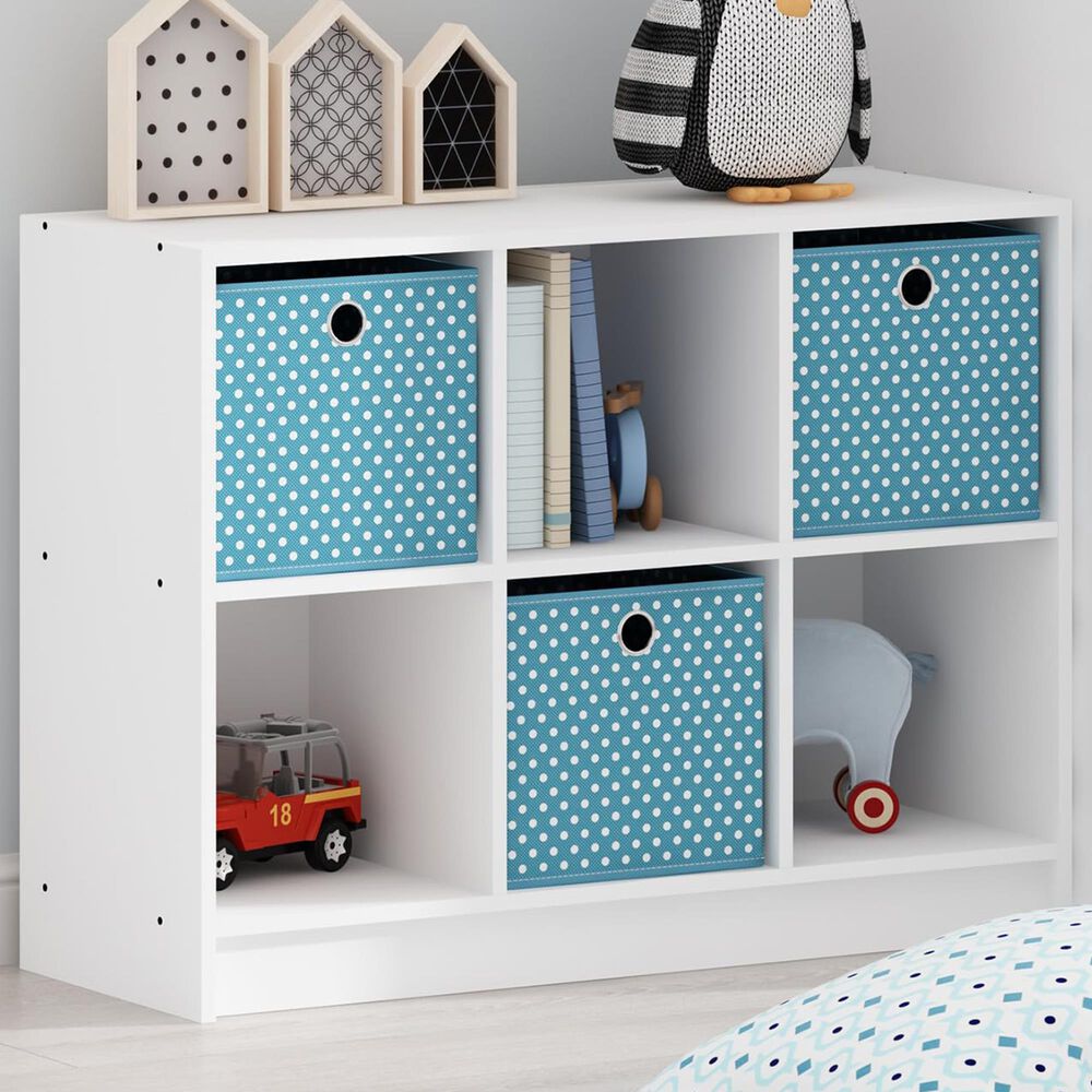 HOMLUX 6-Cube Bookshelf Bookcase with Light Blue Storage Bins in White, , large