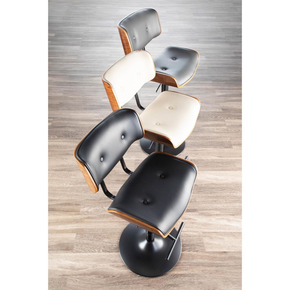 LumiSource Lombardi Swivel Adjustable Barstool with Cream Cushion in Black and Walnut, , large