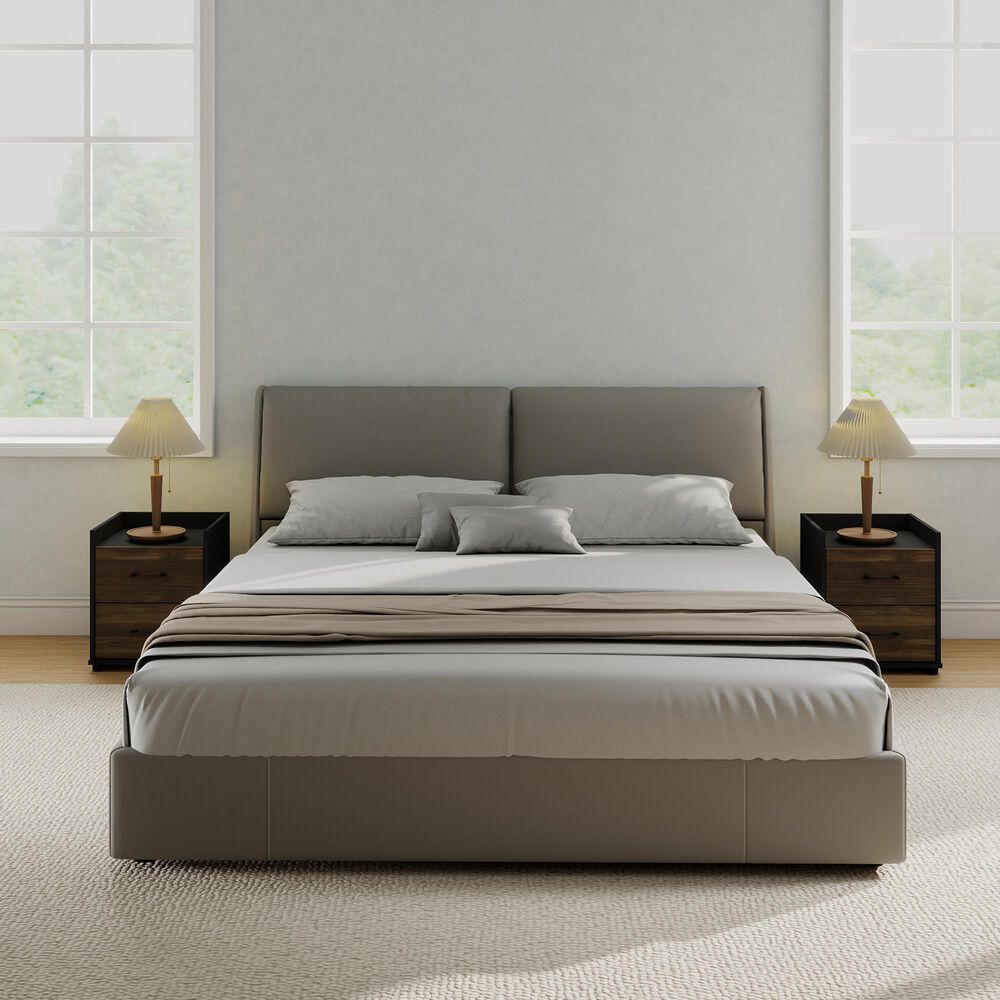 HOMLUX 2-Drawer Modern Nightstand in Columbia Walnut and Black, , large