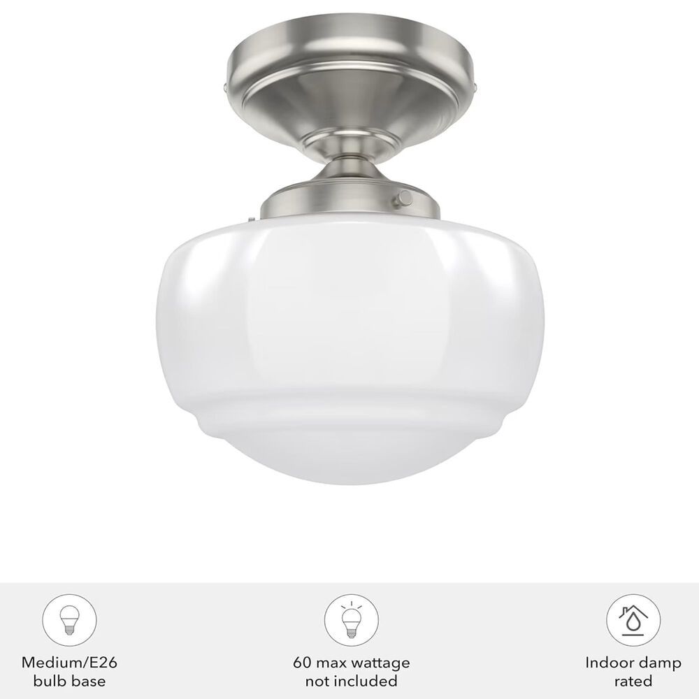 Hunter Saddle Creek 1-Light Mini Semi Flush with Shiny Cased White Glass in Brushed Nickel, , large