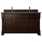 James Martin Vanities Brookfield 60" Double Bathroom Vanity in Burnished Mahogany with Single Hole 3 cm White Zeus Quartz Top and Rectangular Sinks, , large