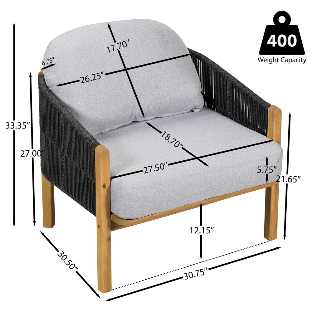 Hearth and Haven Grotta Outdoor Club Chair with Light Teak Frame in Gray (Set of 2), , large