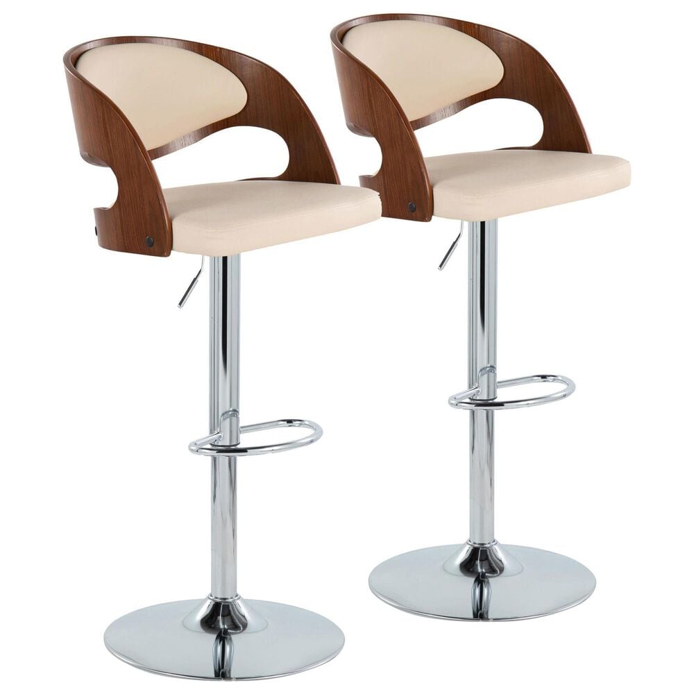Lumisource Pino Adjustable Swivel Barstool with Cream Cushion in Chrome and Walnut (Set of 2), , large