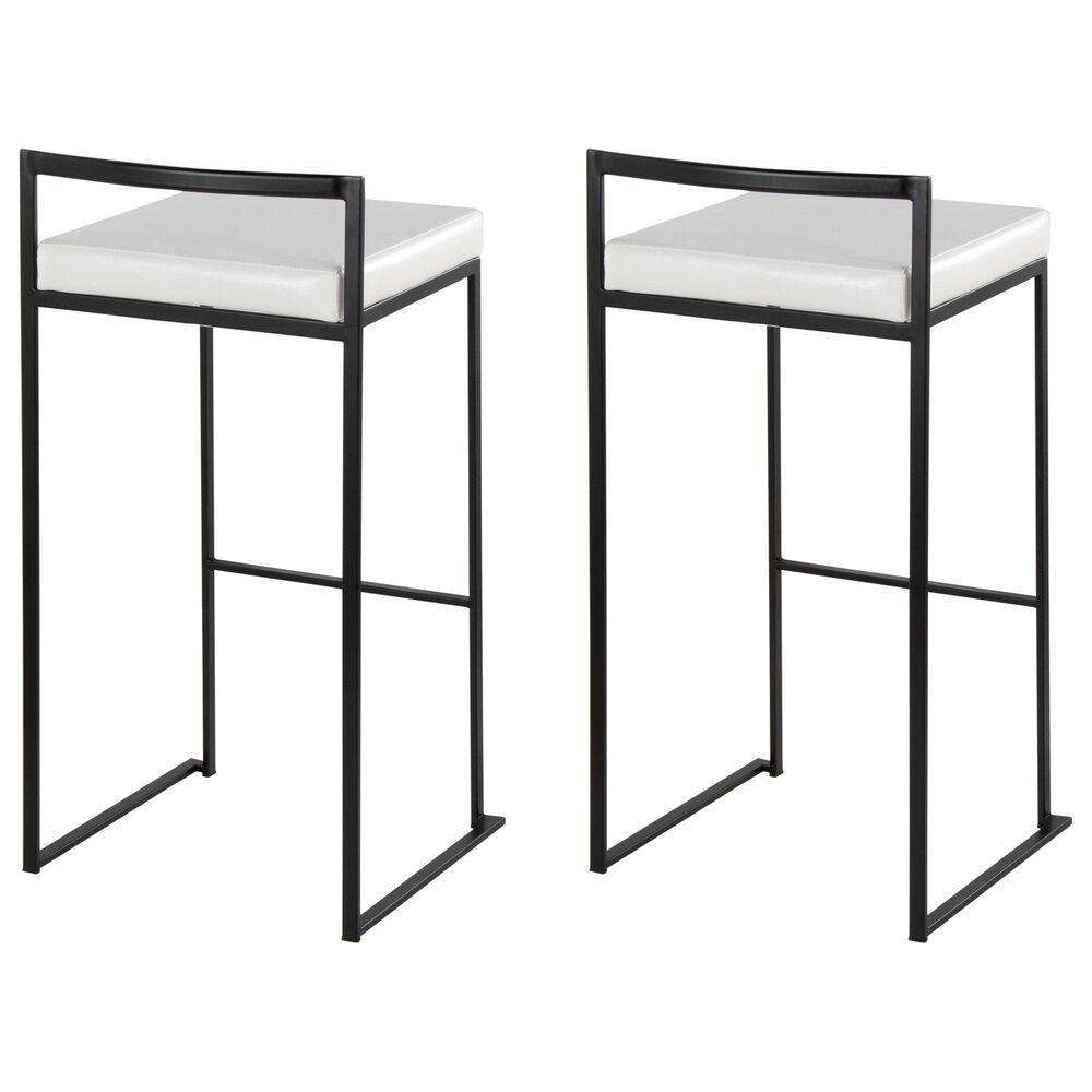 Lumisource Fuji Stackable Barstool with White Faux Leather Cushion in Black &#40;Set of 2&#41;, , large