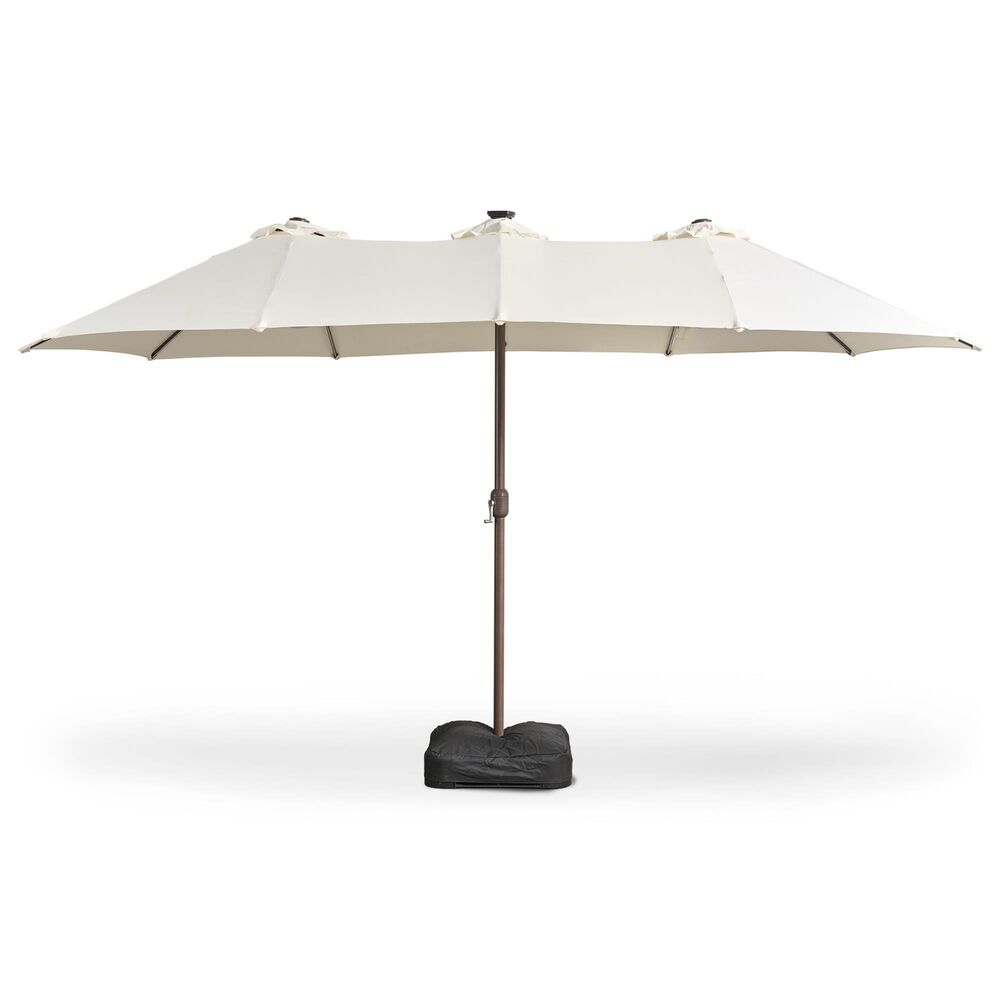 HOMLUX 15" Double-Sided Outdoor Market Umbrella with Sandbag Base and RGB LED Lights in White, , large