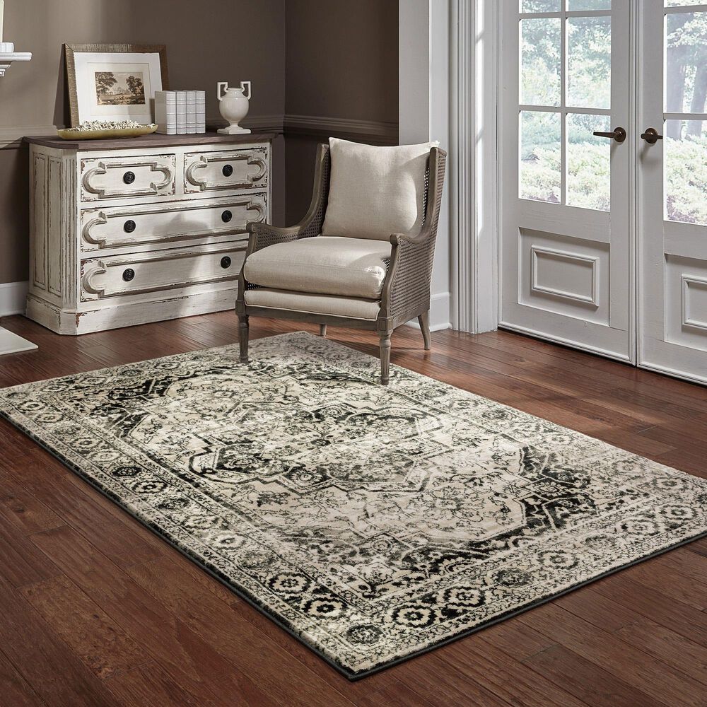 Oriental Weavers Georgia Medallion 429G0 Gray and Black 1'10" x 7'6" Runner, , large