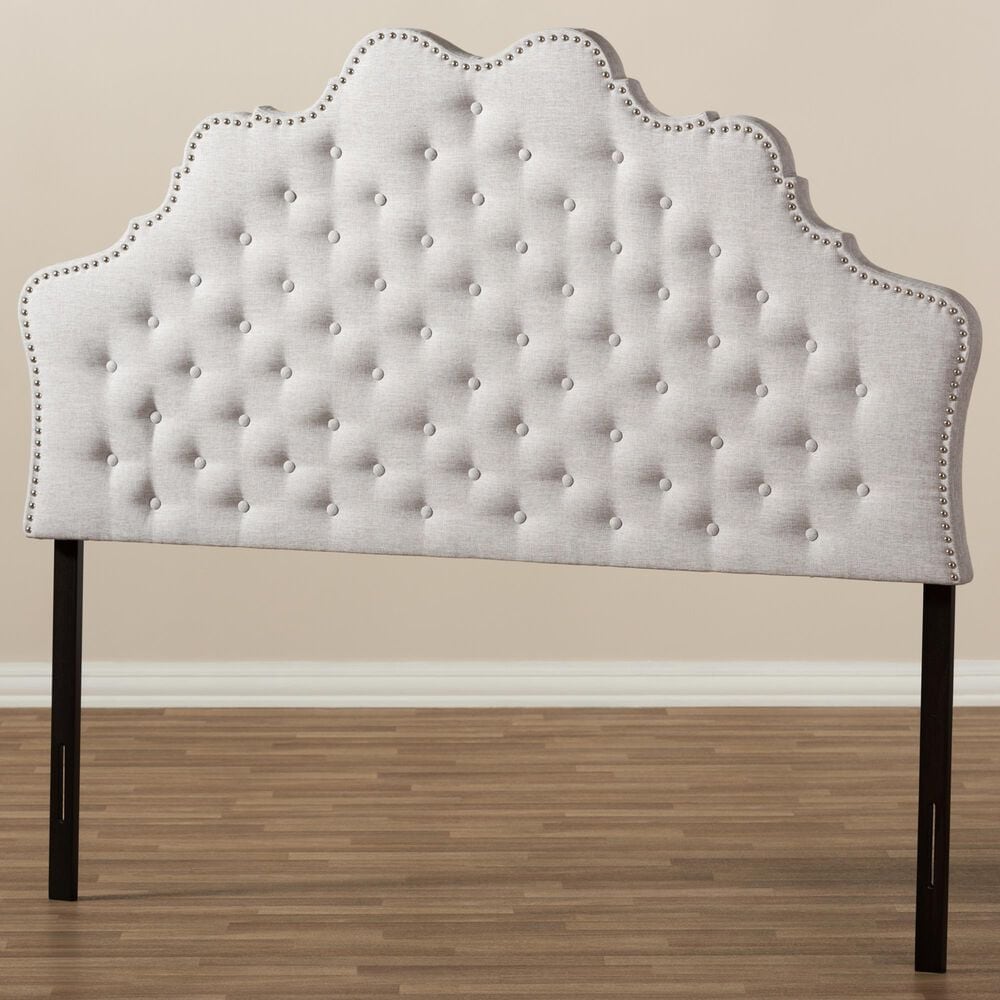 Baxton Studio Hilda Queen Upholstered Panel Headboard in Greyish Beige, , large