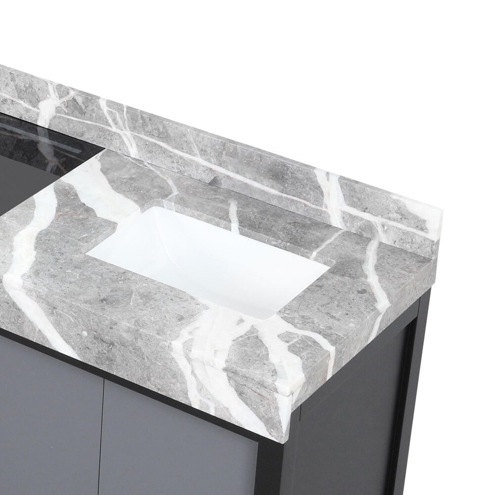 Lexora Home Zilara 84&quot; Double Bathroom Vanity in Black and Grey with 11 cm Castle Grey Marble Top and Rectangular Sinks, , large