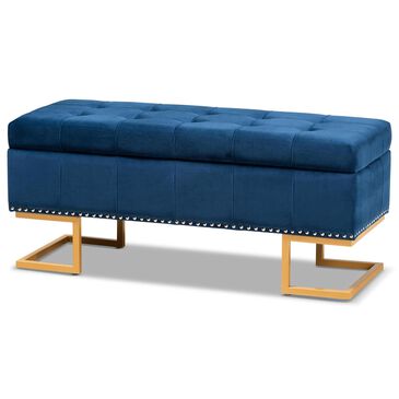 Baxton Studio Ellery Storage Ottoman in Navy Blue/Gold, , large