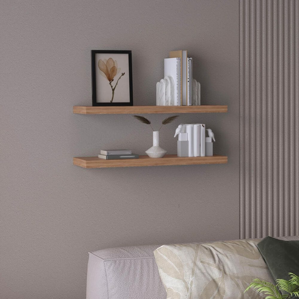 Hearth and Haven Ecco32" Floating Wall Shelf in Light Brown (Set of 2), , large