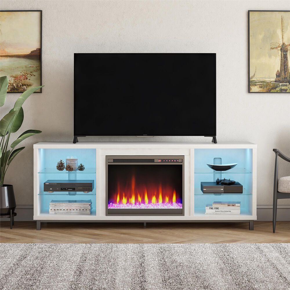 DHP Lumina 65&quot; TV Stand with Electric Fireplace in Plaster, , large
