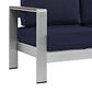 Modway Shore 4-Piece Outdoor Aluminum Conversation Set in Silver and Navy, , large