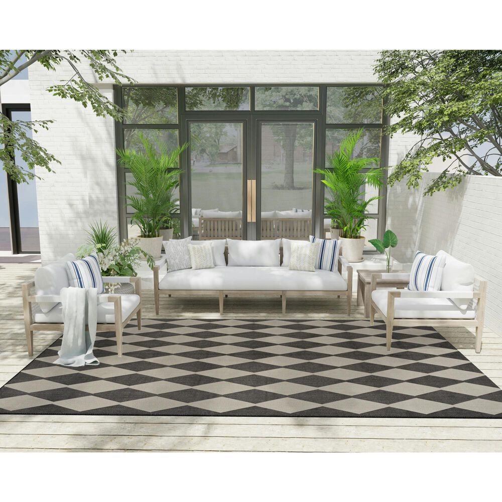 Nourison Positano Geometric Black 7&#39; x 10&#39; Indoor/Outdoor Area Rug, , large