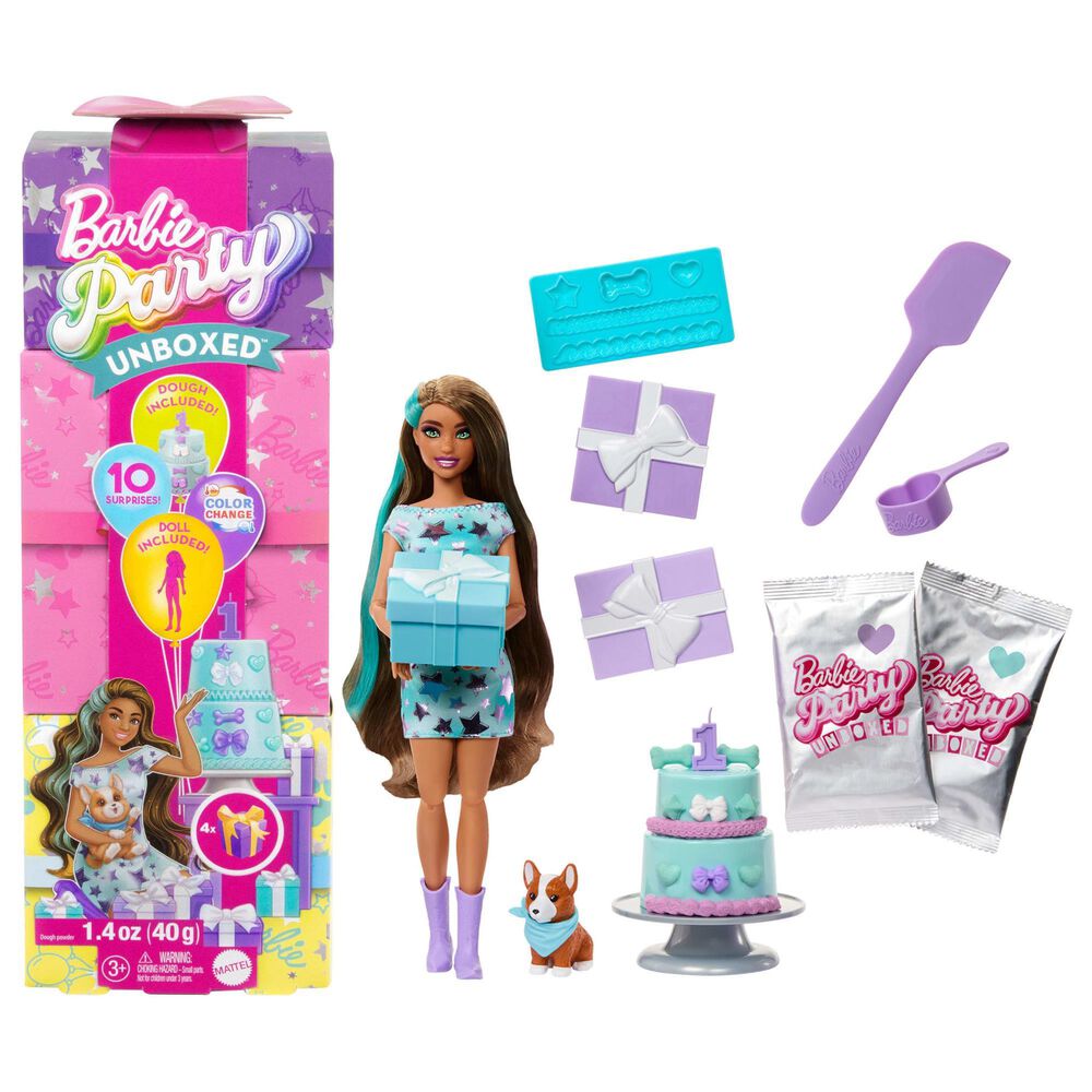 Barbie Party Unboxed Pet Birthday Series - Party Stars Doll Set in in Blue and Purple, , large