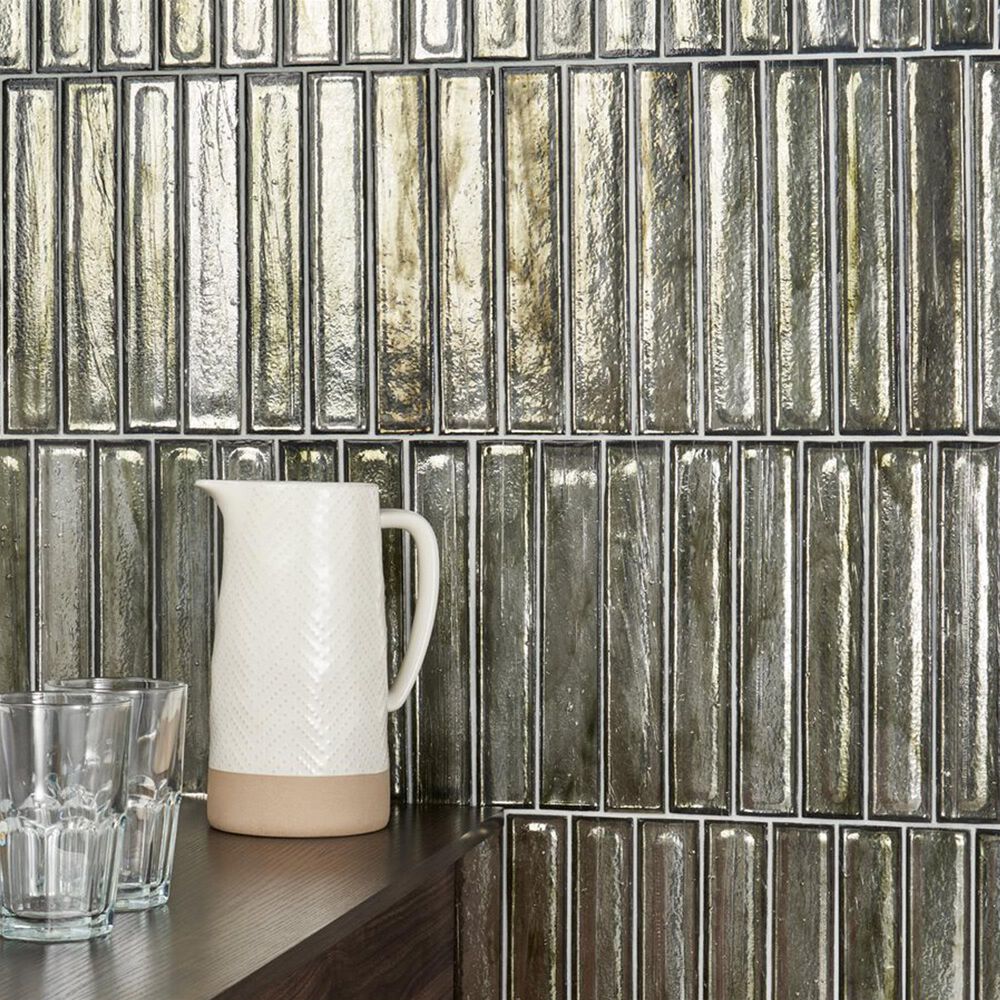 Soho Studio Artemis Brick Platinum Moss 2" x 12" Glass Subway Tile, , large