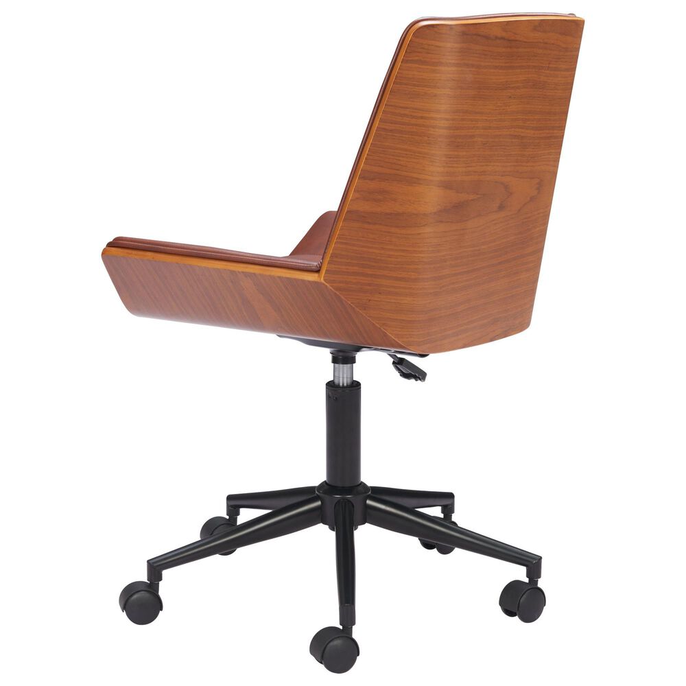 Zuo Modern Maker Office Chair with Brown Faux Leather in Black, , large
