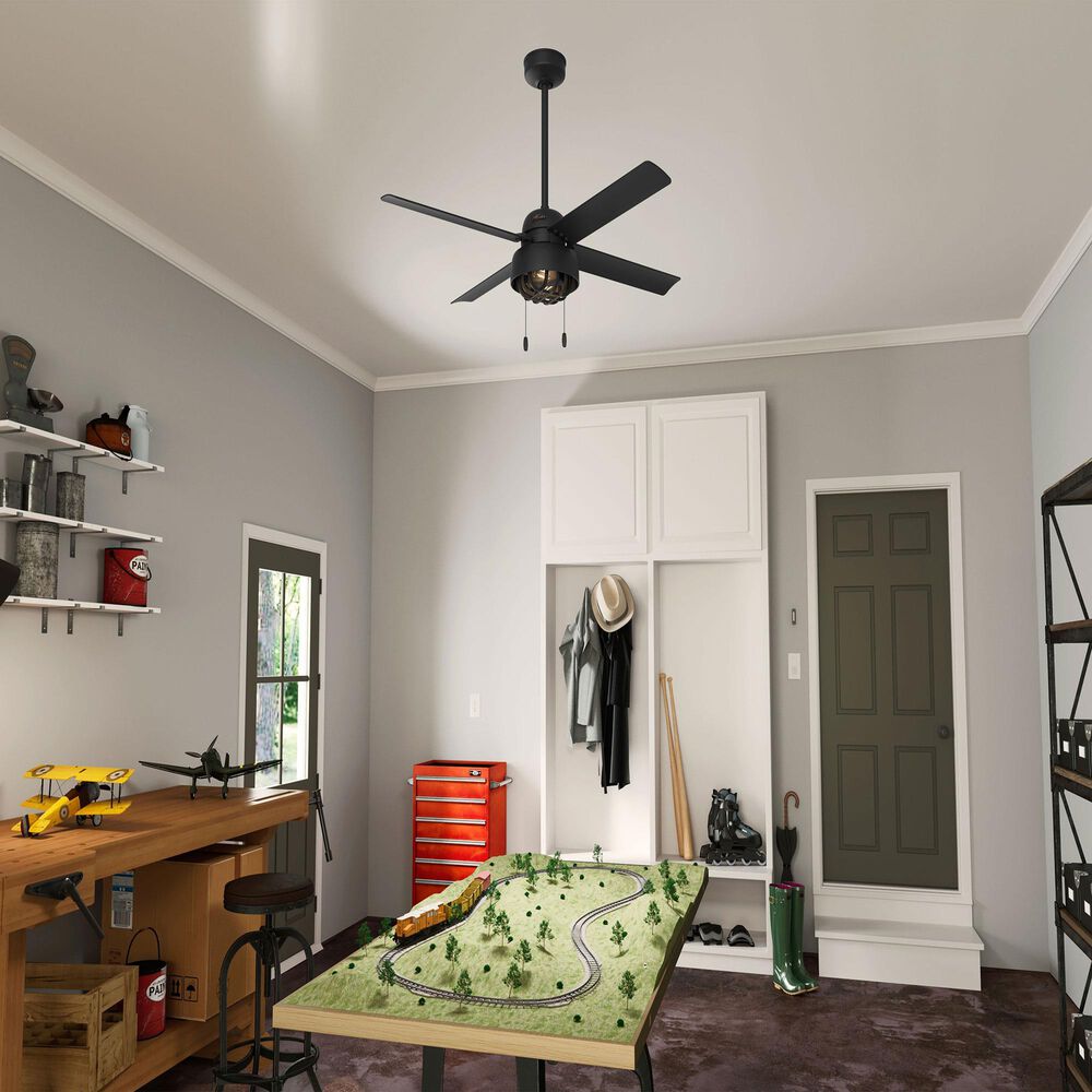 Hunter Spring Mill 52&quot; Outdoor Ceiling Fan with LED Lights in Matte Black, , large