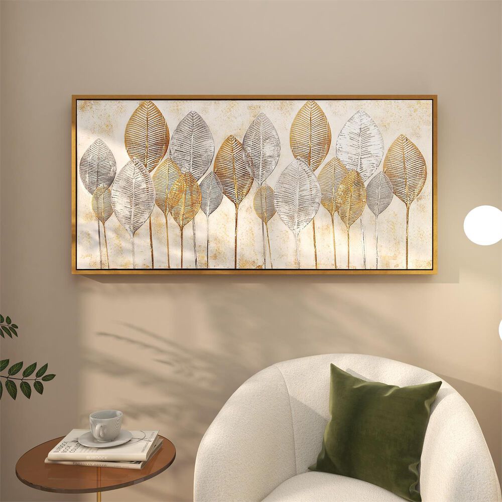 Maple and Jade 27&quot; x 55&quot; Framed Wall Art in Gold, Silver and White, , large