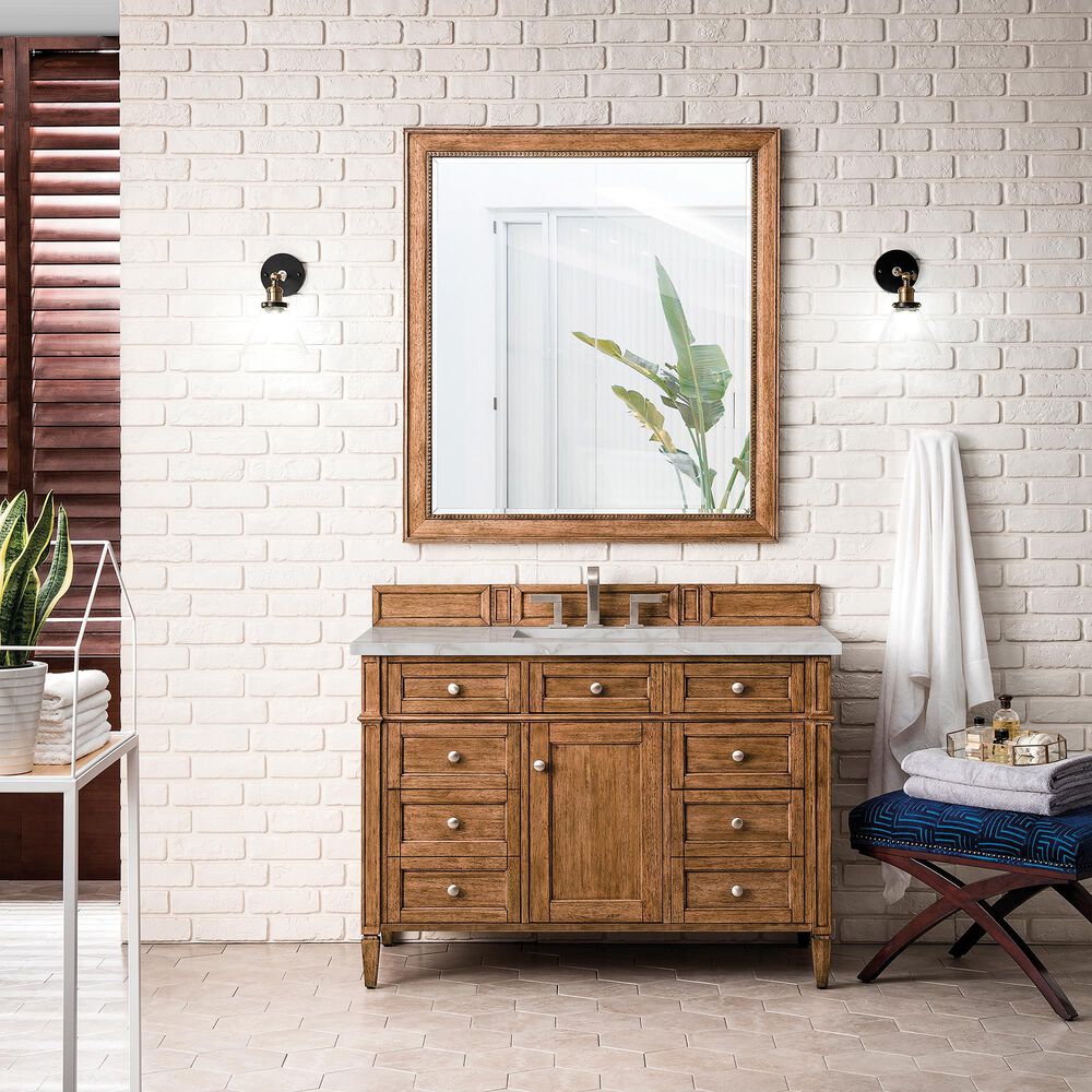 James Martin Vanities Brittany 48&quot; Single Bathroom Vanity in Saddle Brown with 3 cm Victorian Silver Quartz Top and Rectangular Sink, , large