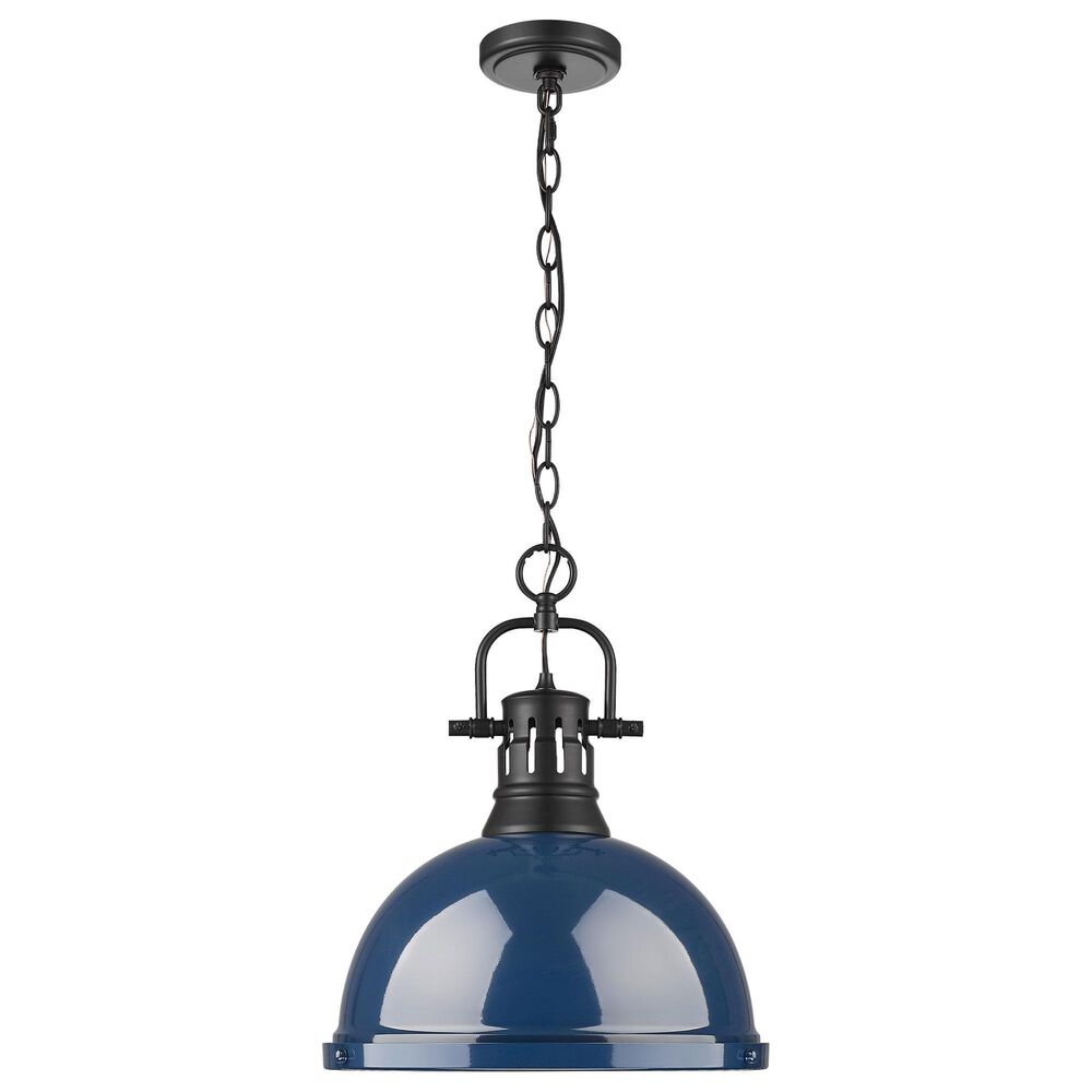 Golden Lighting Duncan 1-Light Pendant with Chain and Matte Navy Shade in Matte Black, , large