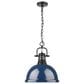 Golden Lighting Duncan 1-Light Pendant with Chain and Matte Navy Shade in Matte Black, , large