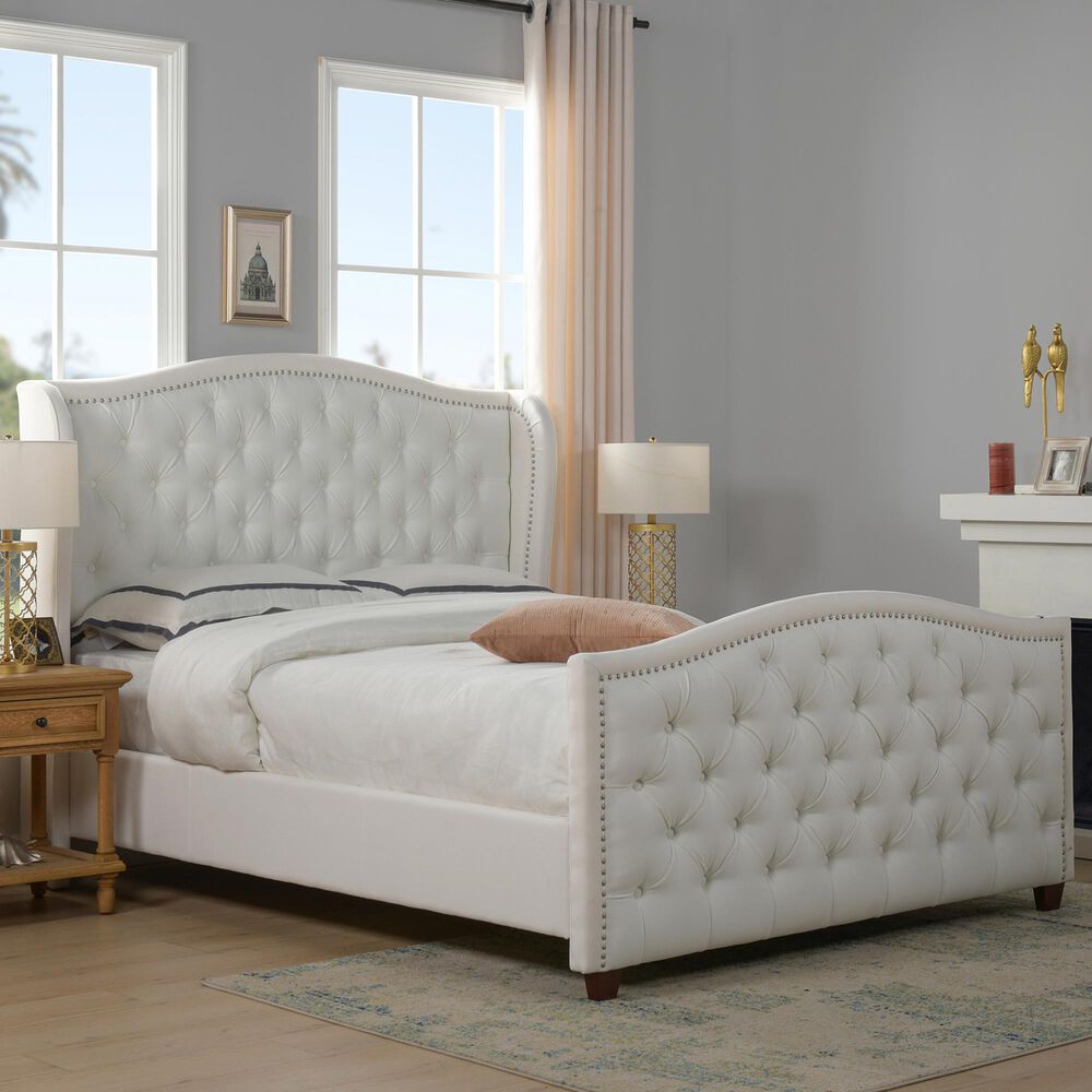 Jennifer Taylor Home Marcella Queen Upholstered Bed in Bright White NFM