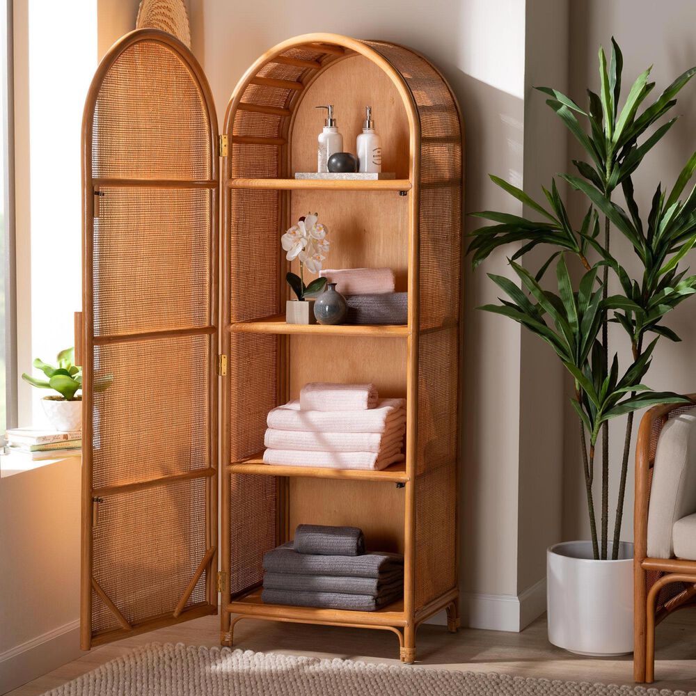 Baxton Studio Paloma 1-Door Accent Cabinet with Shelves in Light Honey, , large