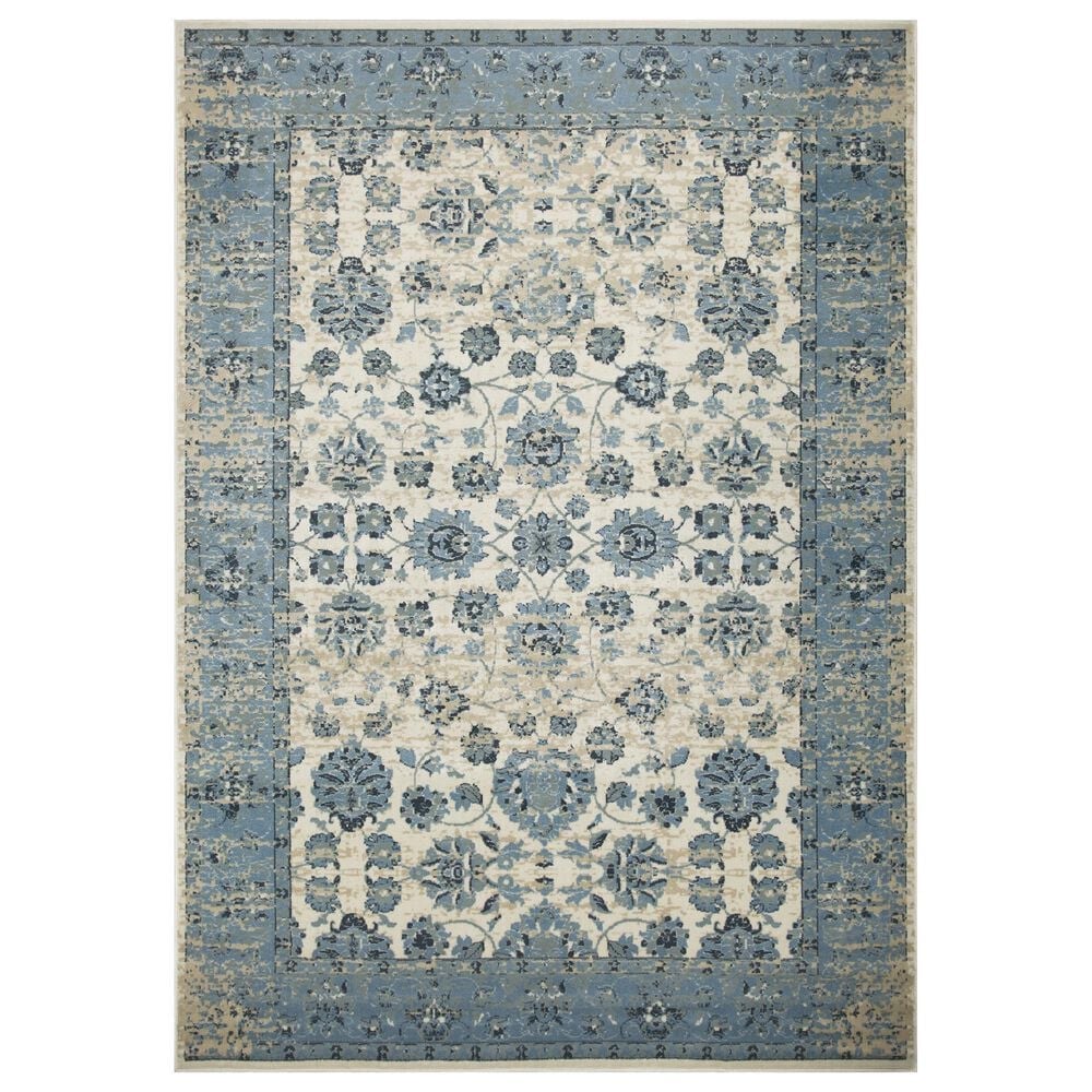 Kas Oriental Rugs Heritage Elegance 7"7" Round Ivory and Blue Area Rug, , large