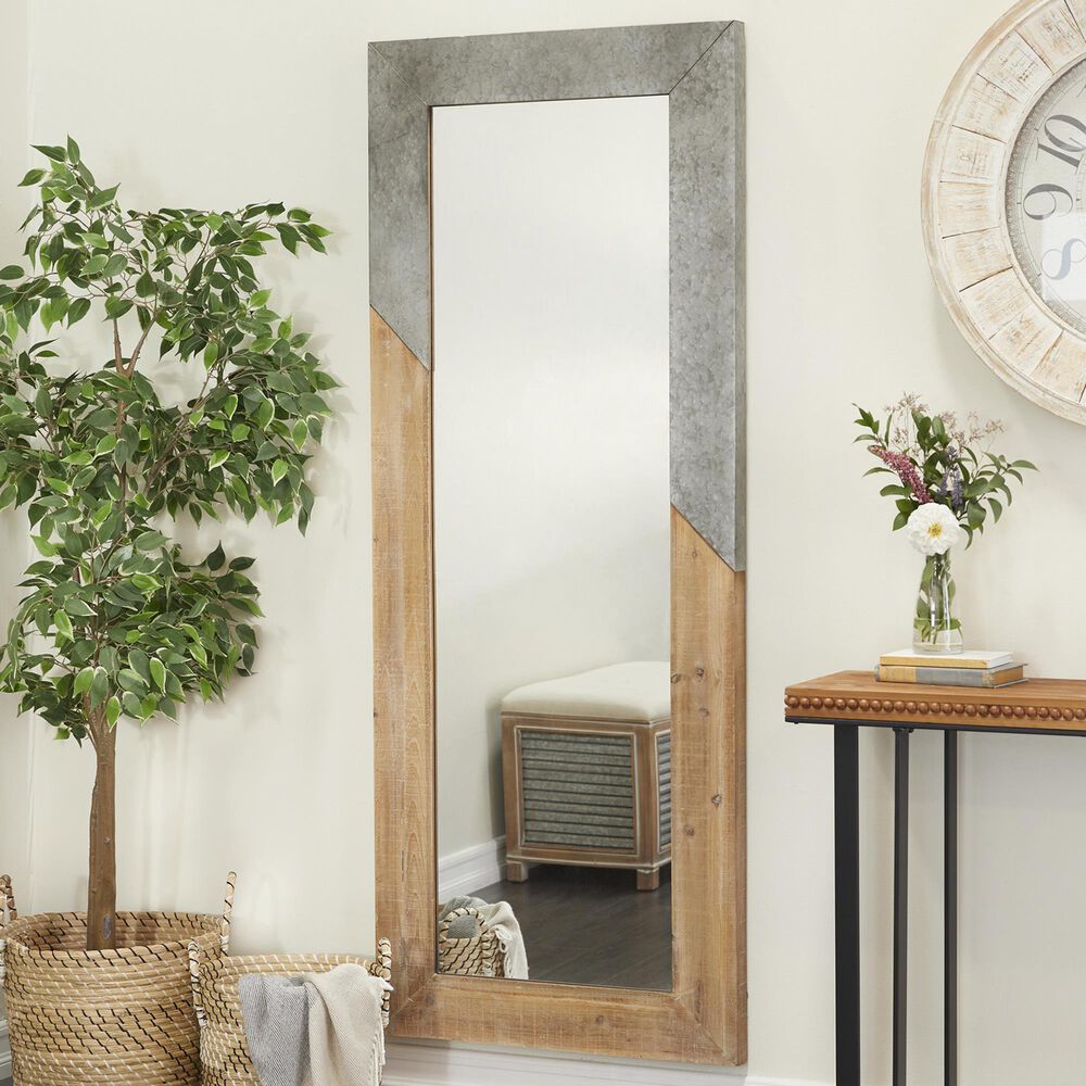 Maple and Jade Diagonal Split Wall Mirror in Gray and Brown, , large