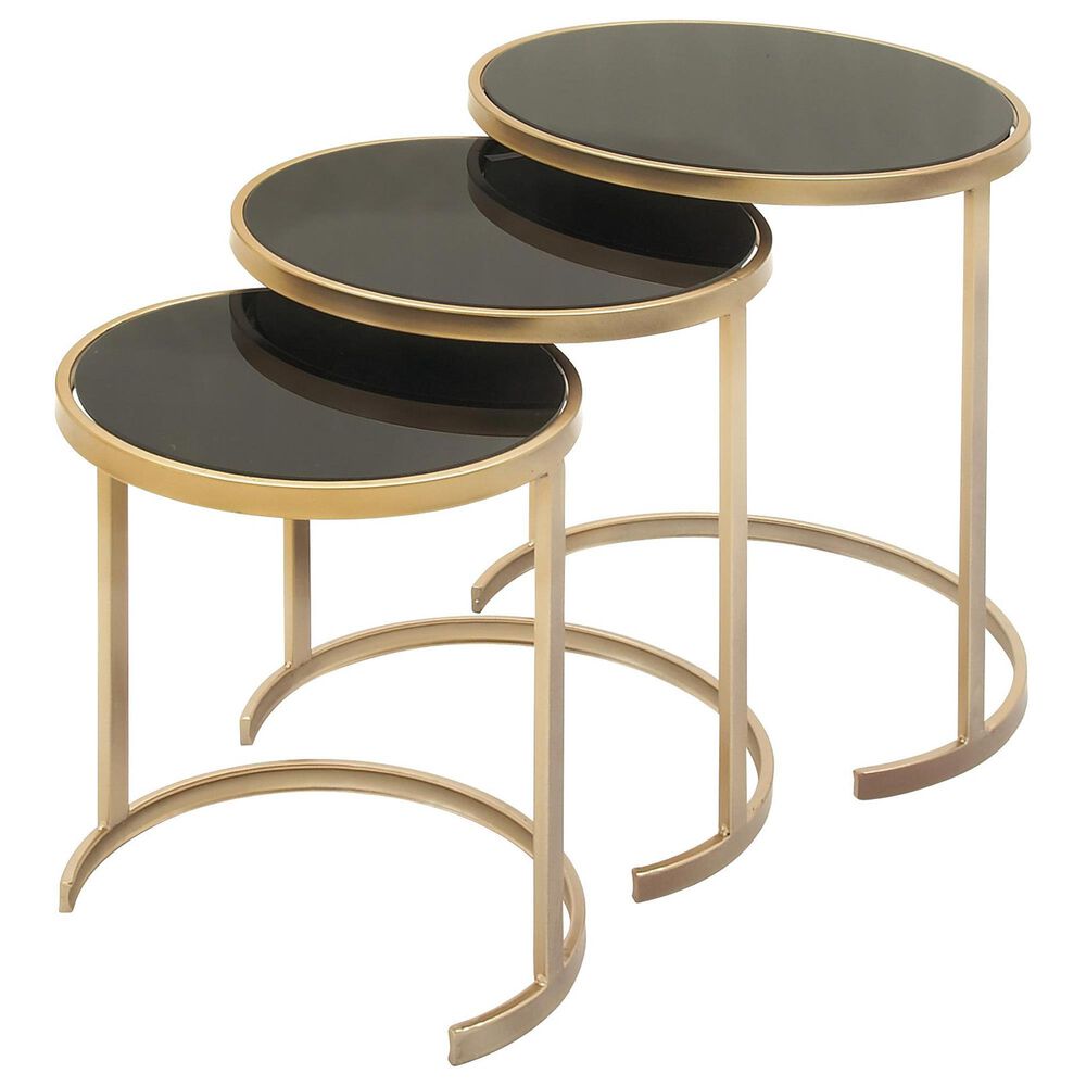 Maple and Jade Nesting Tables in Gold and Black Glass (Set of 3), , large